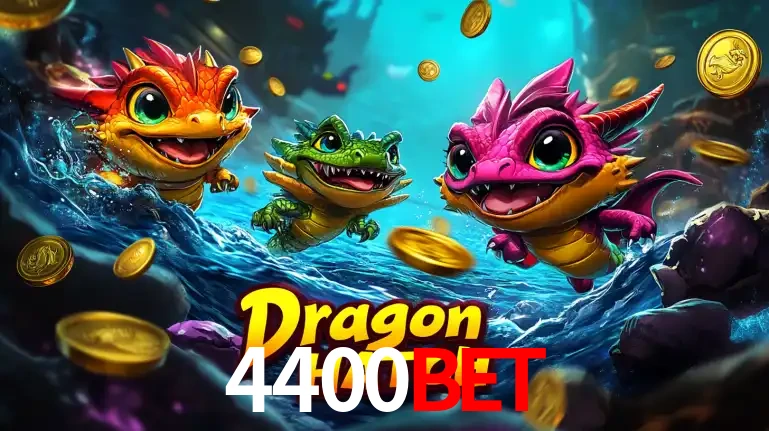 Arte promocional do jogo Dragon Hatch com três adoráveis dragões bebês nadando entre moedas de ouro, um dos slots mais divertidos para jogar no cassino 4400BET.