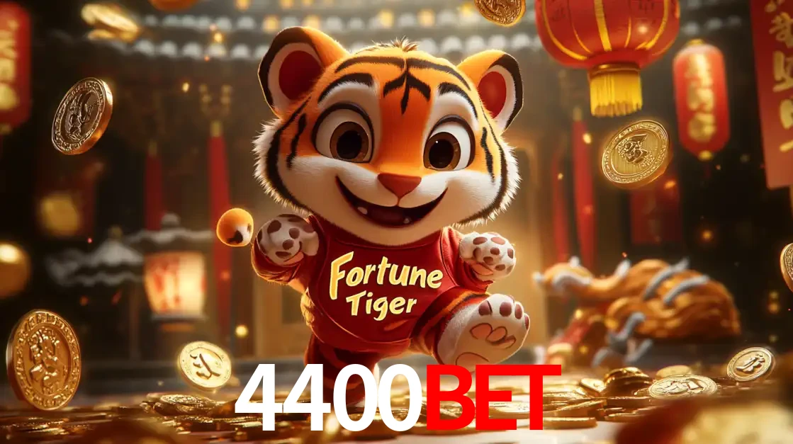 O alegre personagem do Fortune Tiger correndo sobre um caminho de moedas de ouro, simbolizando os grandes prêmios e a diversão do popular jogo de slot do 4400BET.